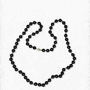 6046gc. Black and Goldtone Ceramic Beaded Necklace